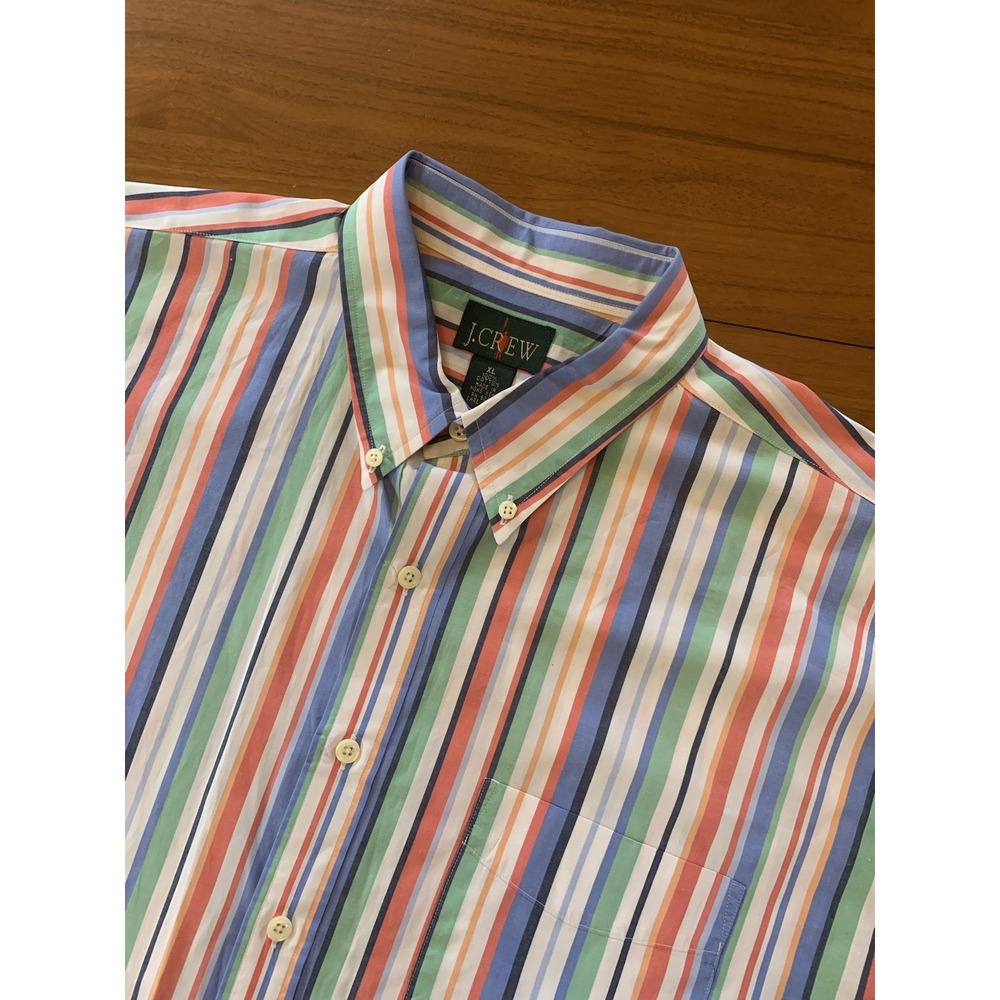 Vintage J Crew Oarsman Label Candy Stripe Shirt Mens XL 90s Hong Kong Vertical